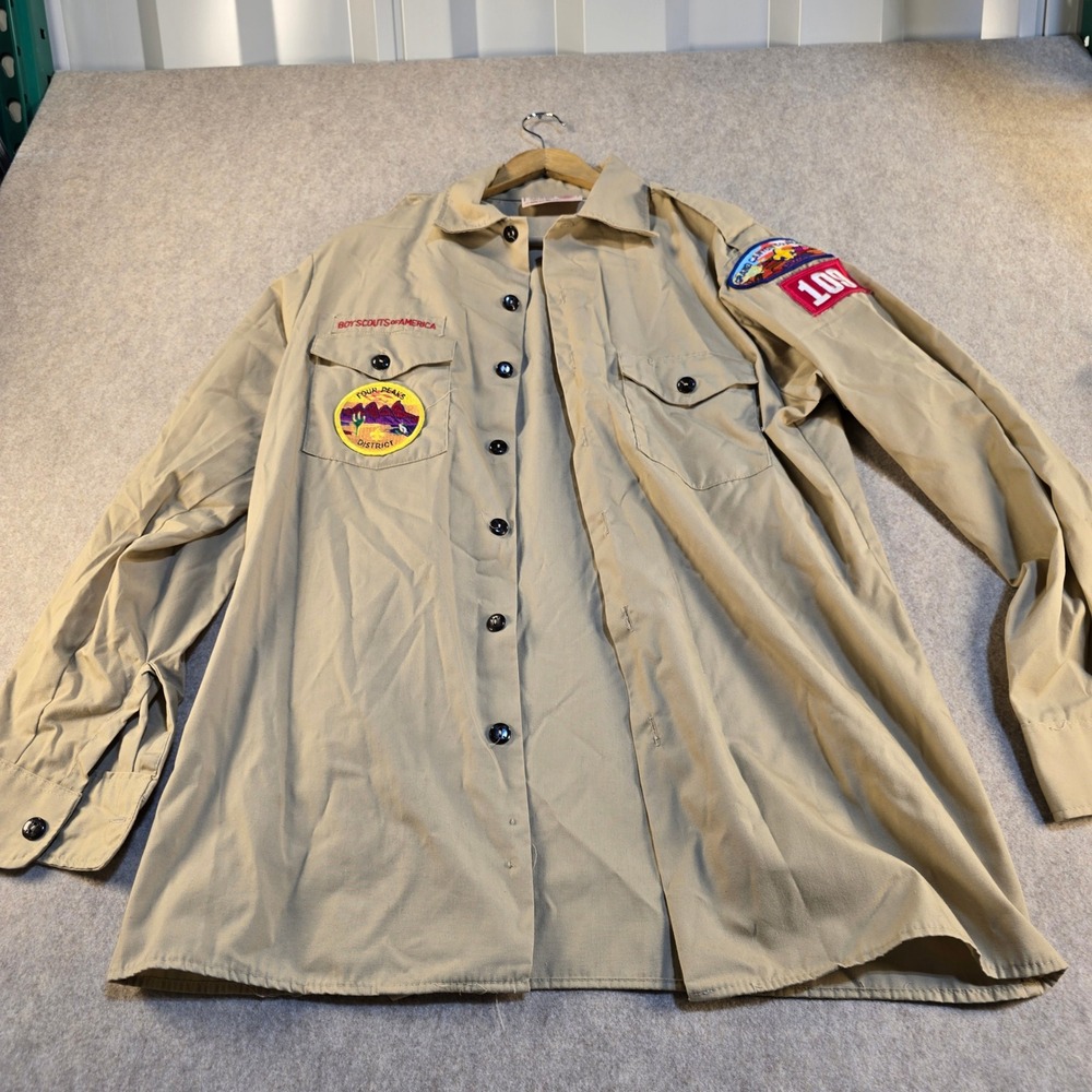 Boy Scouts of America Mens‎ Tan Long Sleeve Uniform Shirt Patches 58992 Medium
